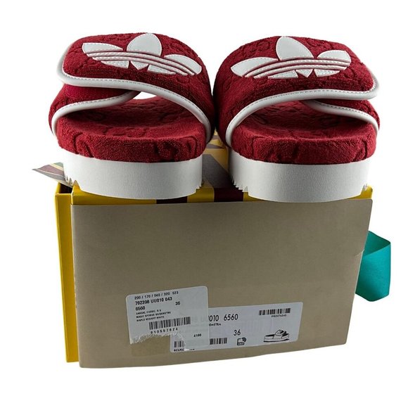 Gucci x Adidas Women's GG Platform Sandal Red Cotton Sponge Sz 36 - Picture 9 of 10